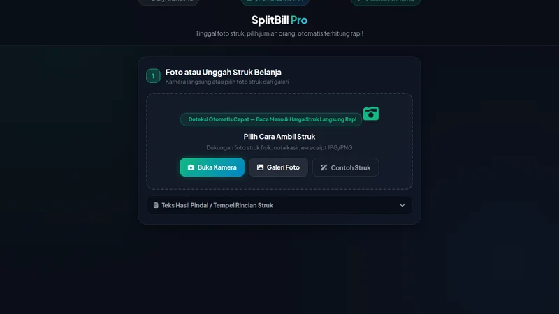 Tampilan antarmuka web aplikasi Split Bill Pro DailyFinance.id pada layar ponsel