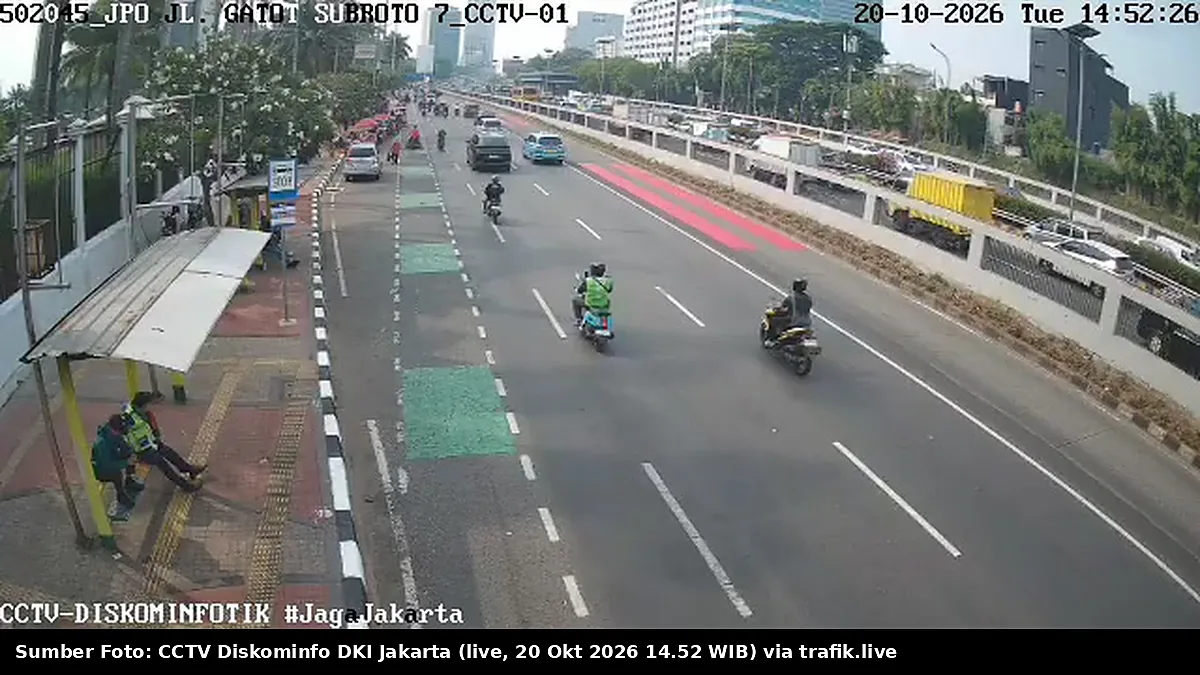 Cuplikan layar kamera CCTV resmi Diskominfo DKI Jakarta di JPO Jalan Gatot Subroto 7 seberang Gedung DPR RI, Jakarta Pusat