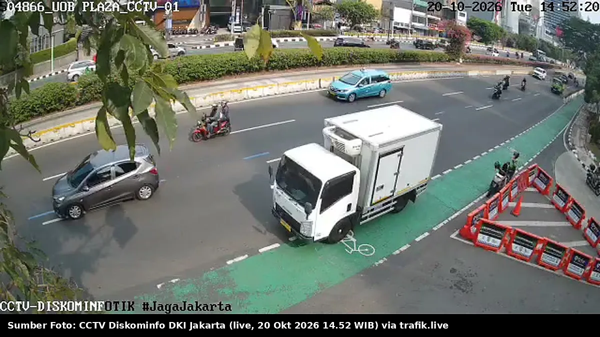 Cuplikan layar kamera CCTV resmi Diskominfo DKI Jakarta di UOB Plaza Jalan MH Thamrin, Jakarta Pusat