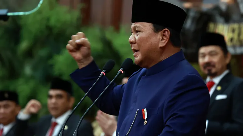 Presiden Prabowo Subianto berpidato di hadapan sidang paripurna MPR RI setelah pelantikan sebagai presiden periode 2024-2029