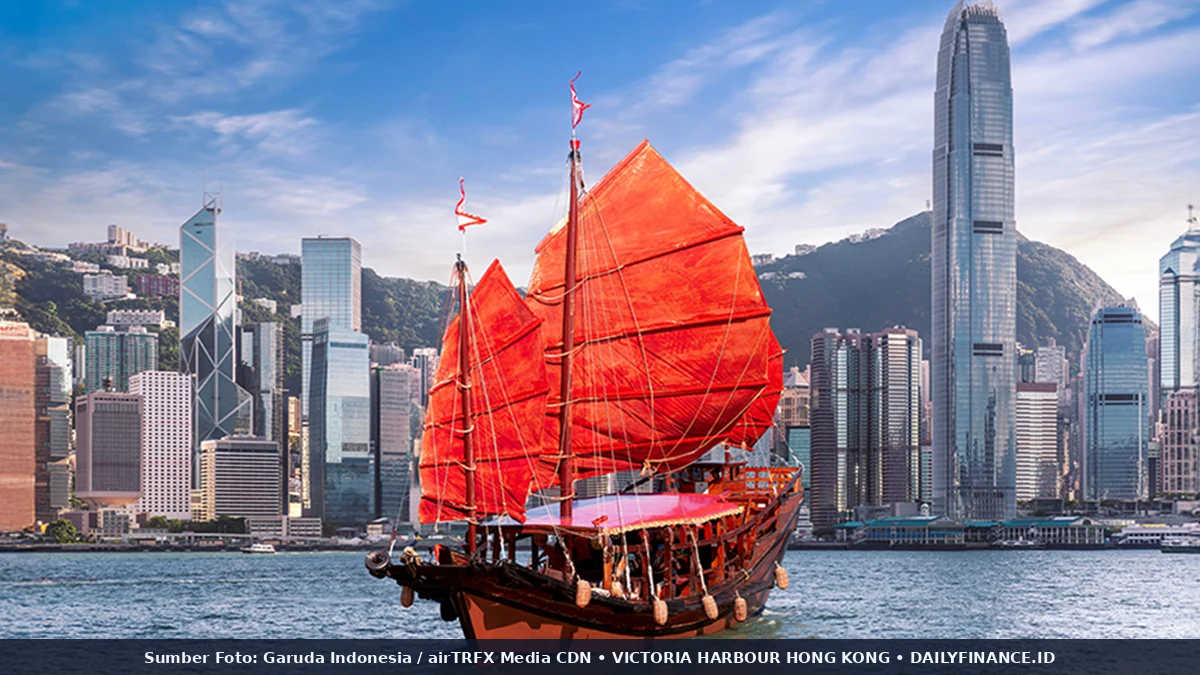 Pemandangan Kapal Star Ferry di Victoria Harbour Latar Belakang Gedung Pencakar Langit Hong Kong